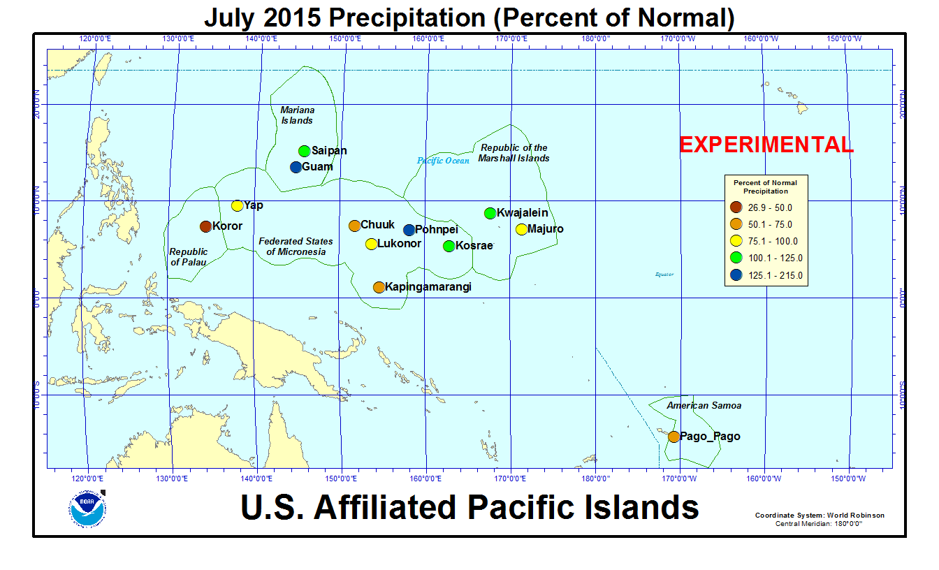 Percent of normal precipitation for current month for U.S. Affiliated Pacific Island stations
