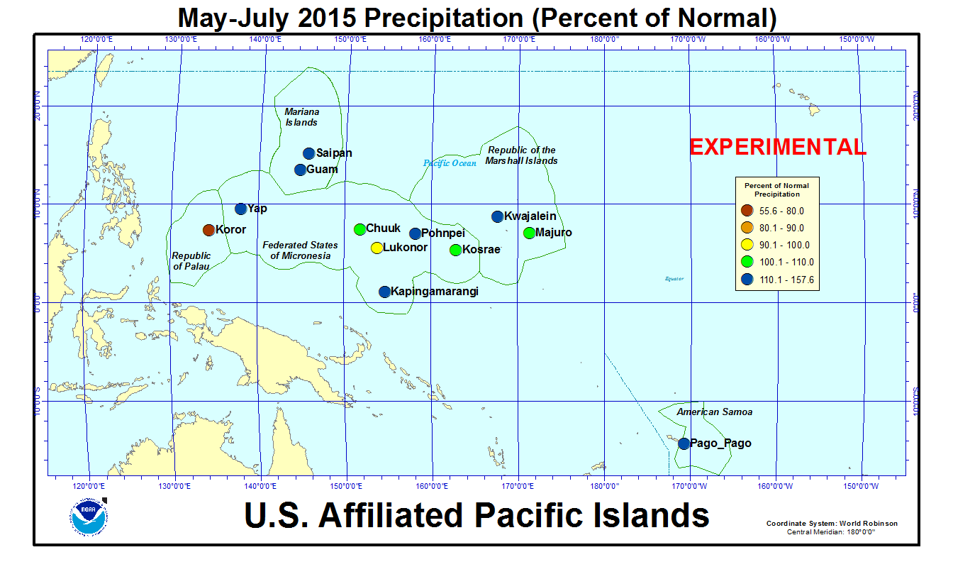 Percent of normal precipitation for last 3 months for U.S. Affiliated Pacific Island stations