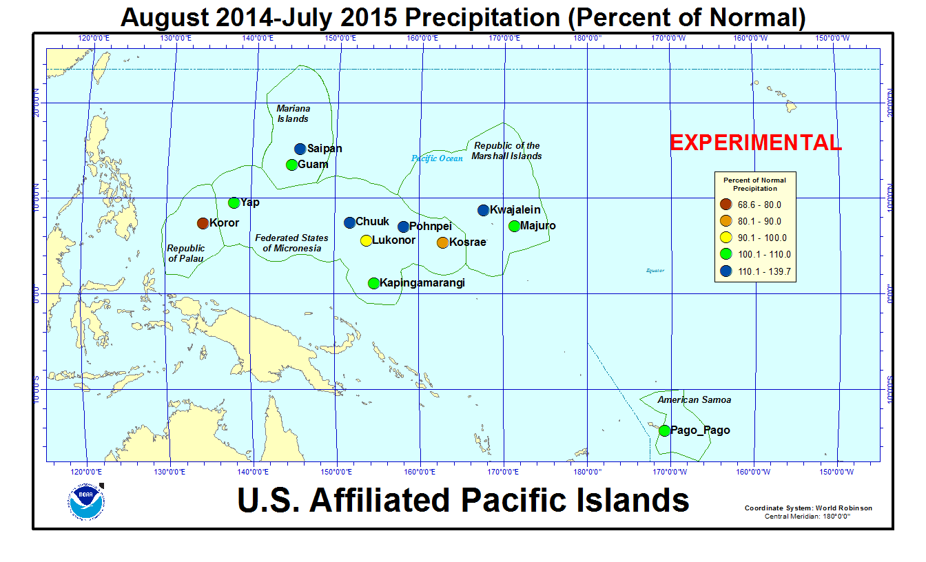 Percent of normal precipitation for last 12 months for U.S. Affiliated Pacific Island stations