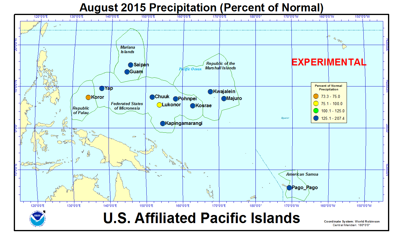 Percent of normal precipitation for current month for U.S. Affiliated Pacific Island stations