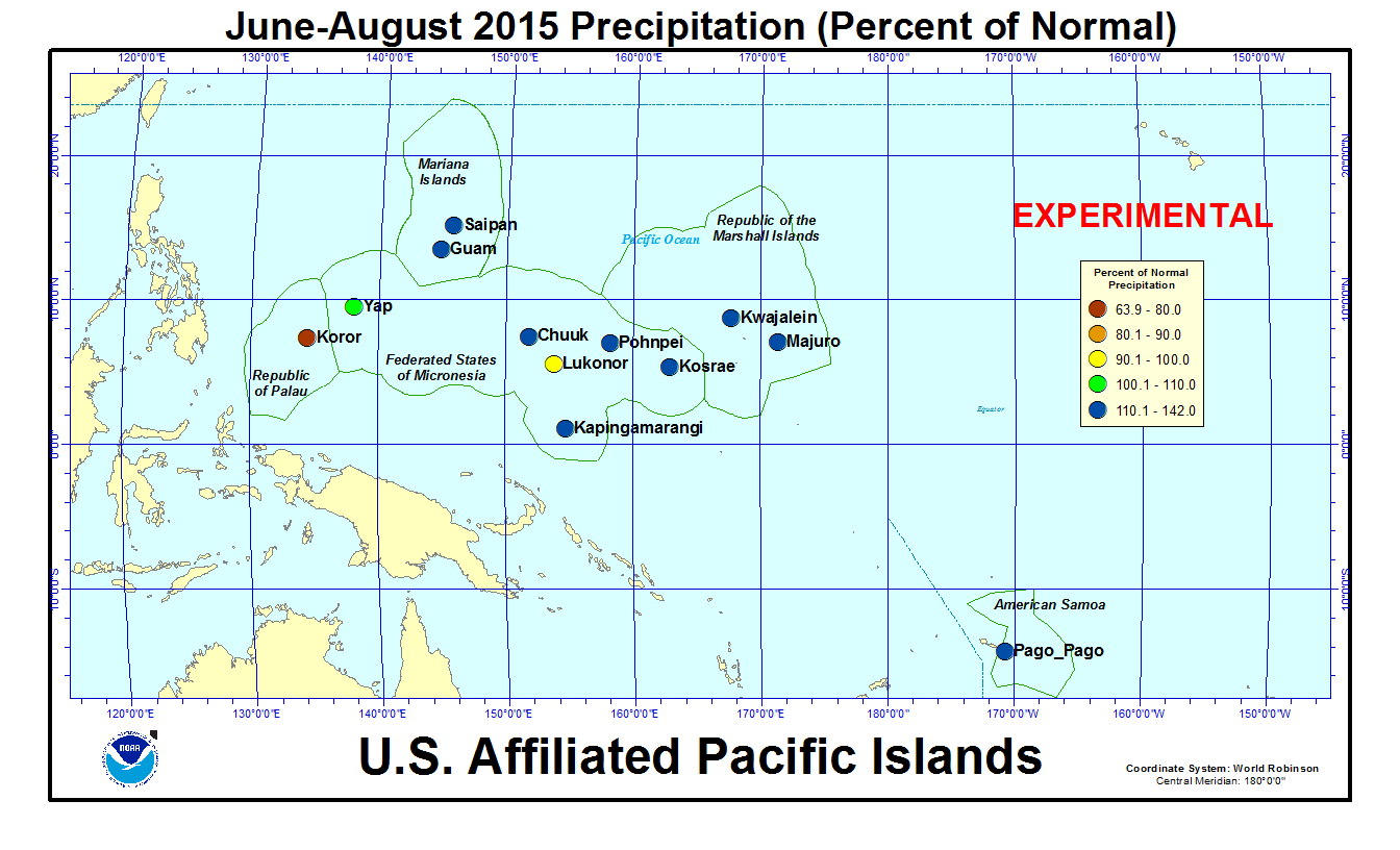 Percent of normal precipitation for last 3 months for U.S. Affiliated Pacific Island stations