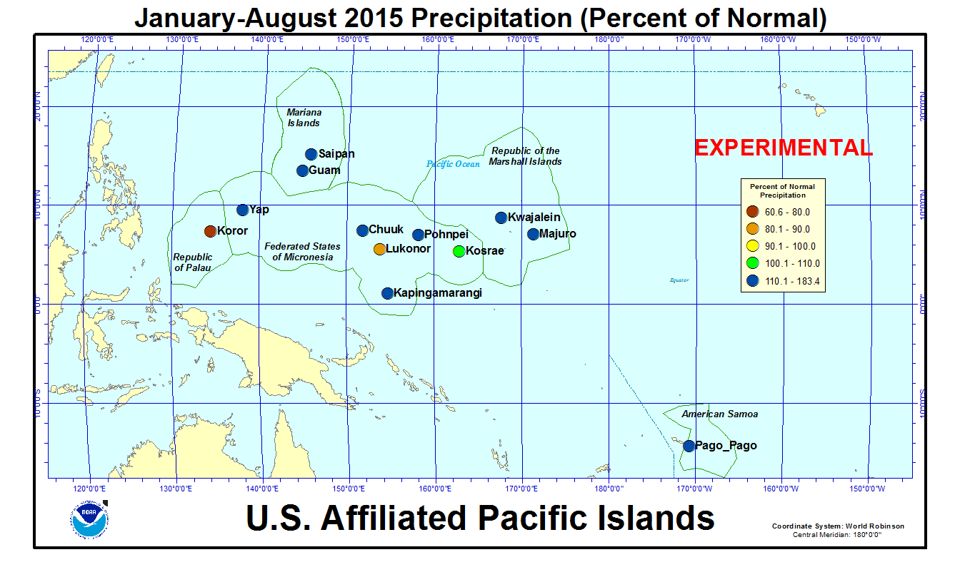 Percent of normal precipitation for the year to date for U.S. Affiliated Pacific Island stations