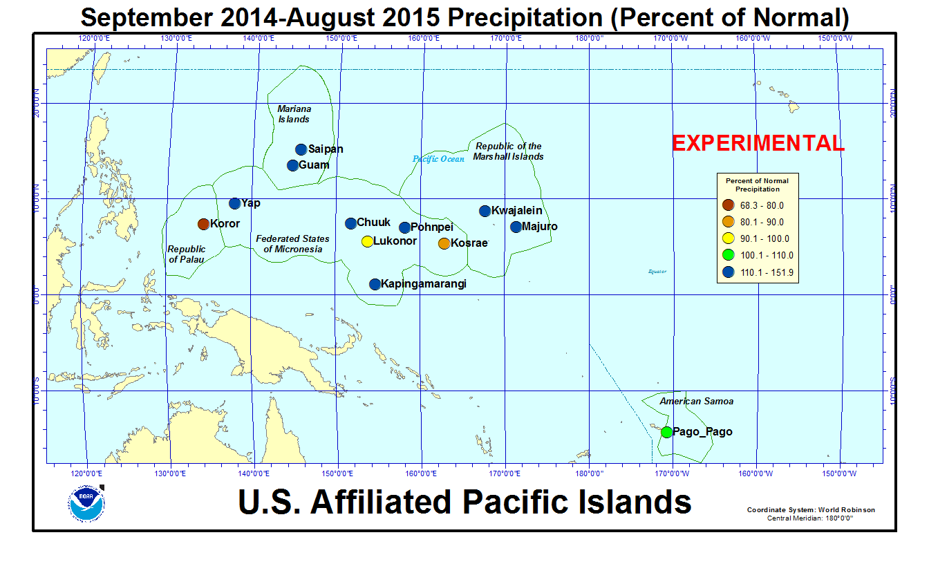 Percent of normal precipitation for last 12 months for U.S. Affiliated Pacific Island stations