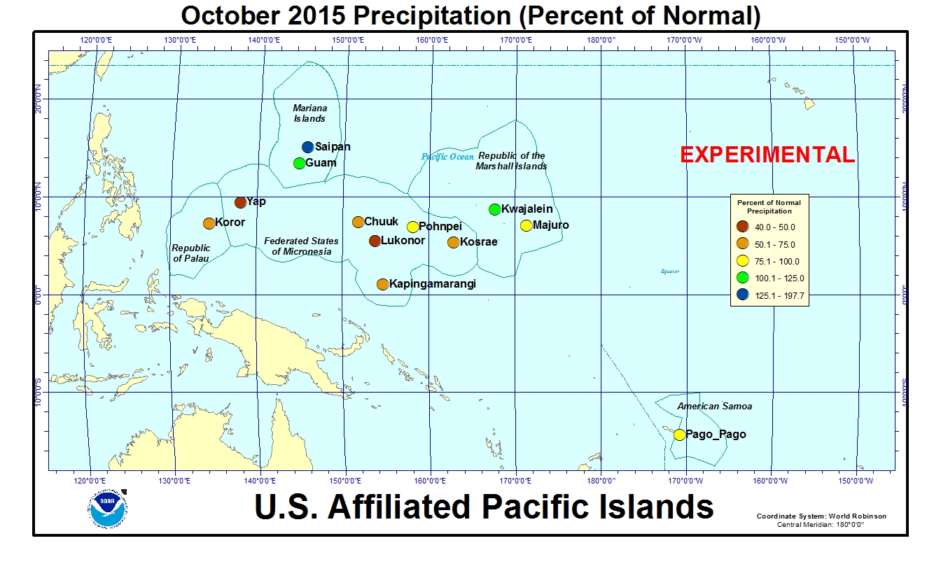 Percent of normal precipitation for current month for U.S. Affiliated Pacific Island stations