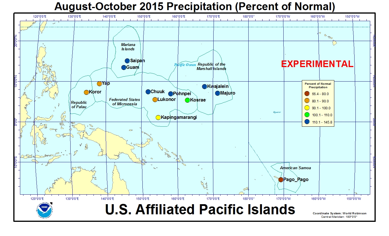 Percent of normal precipitation for last 3 months for U.S. Affiliated Pacific Island stations