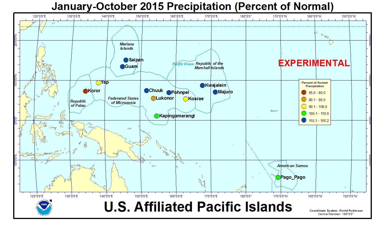 Percent of normal precipitation for the year to date for U.S. Affiliated Pacific Island stations