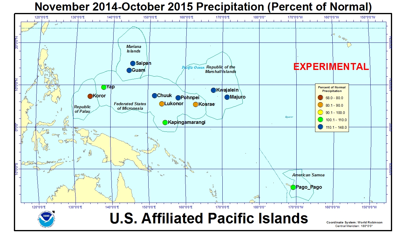 Percent of normal precipitation for last 12 months for U.S. Affiliated Pacific Island stations