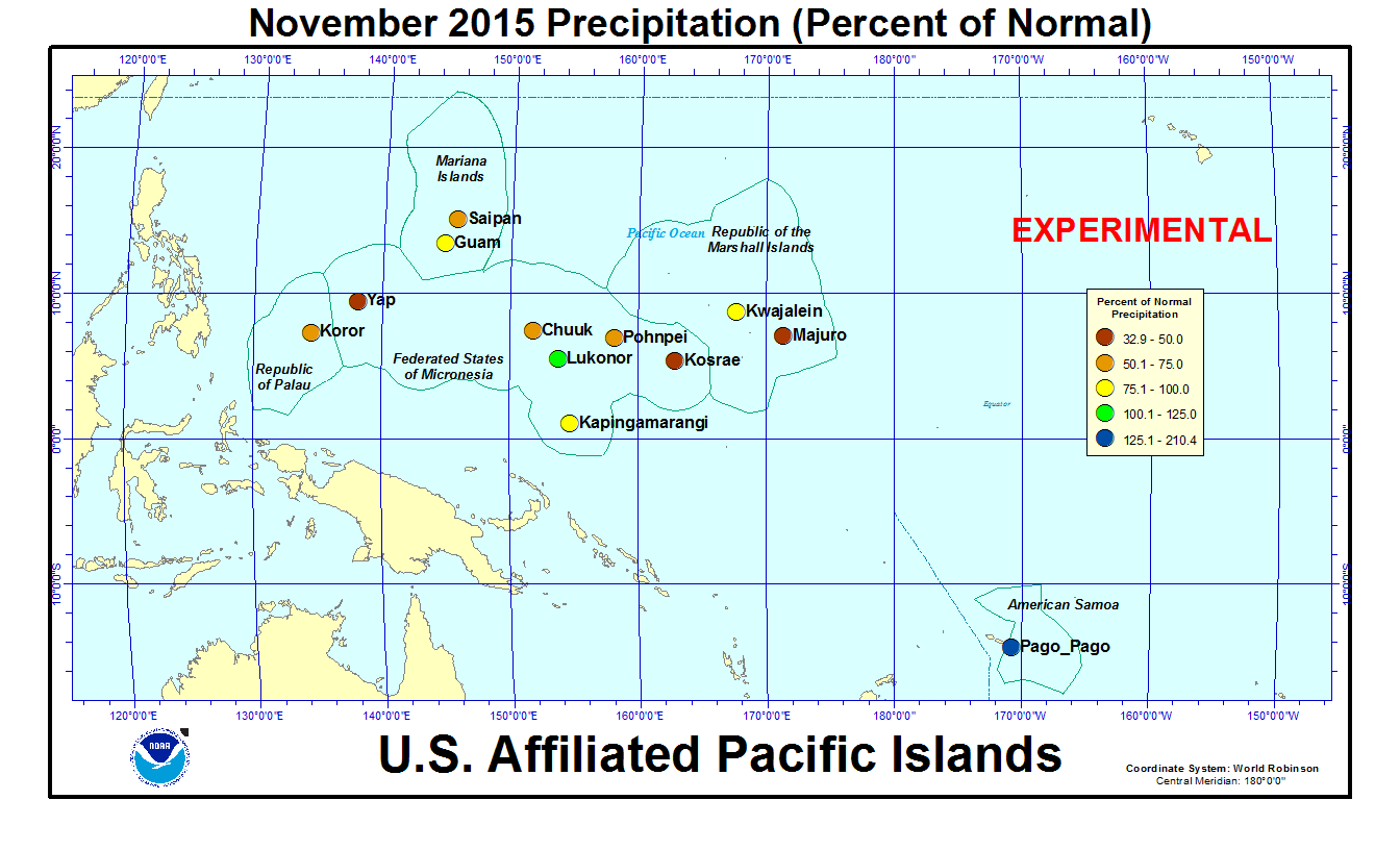 Percent of normal precipitation for current month for U.S. Affiliated Pacific Island stations
