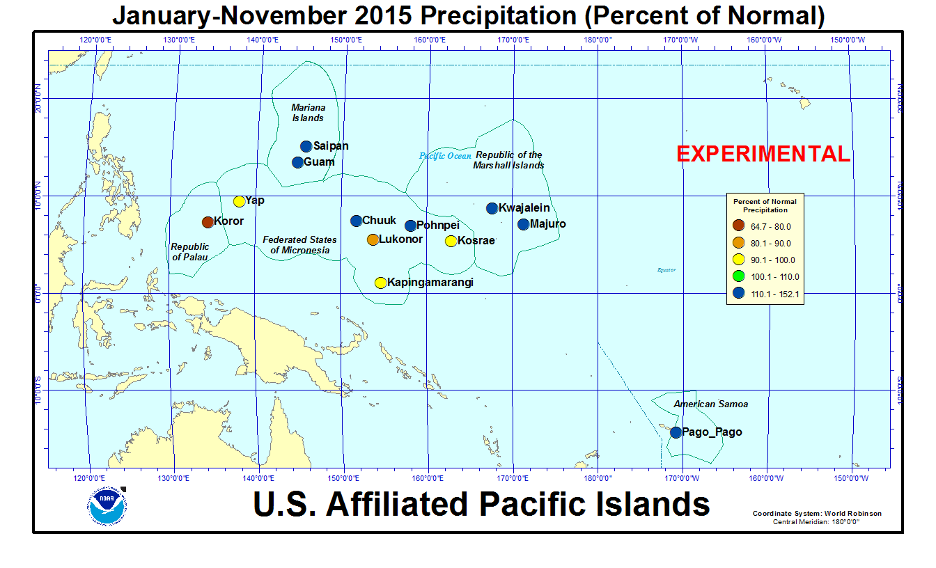 Percent of normal precipitation for the year to date for U.S. Affiliated Pacific Island stations