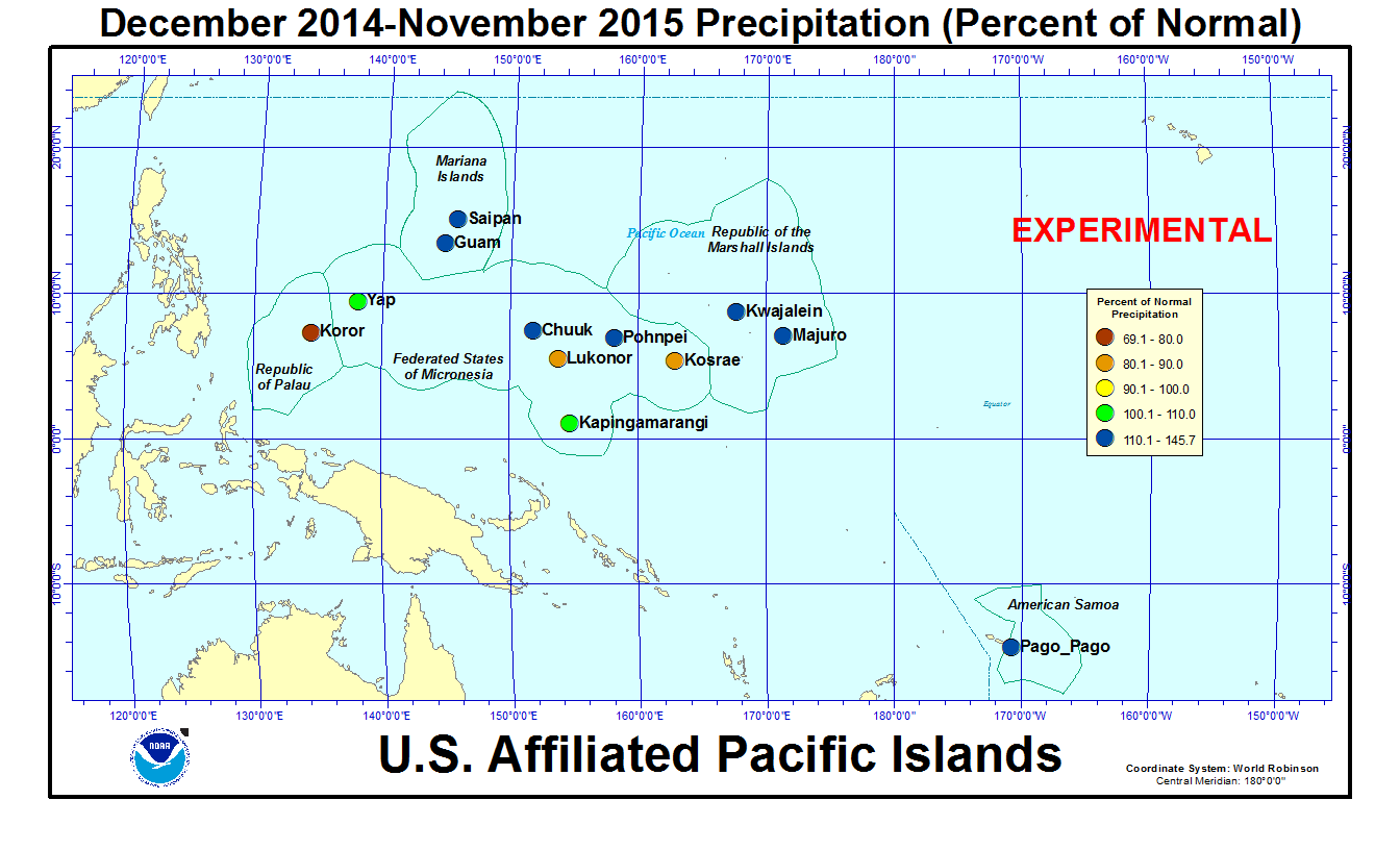 Percent of normal precipitation for last 12 months for U.S. Affiliated Pacific Island stations