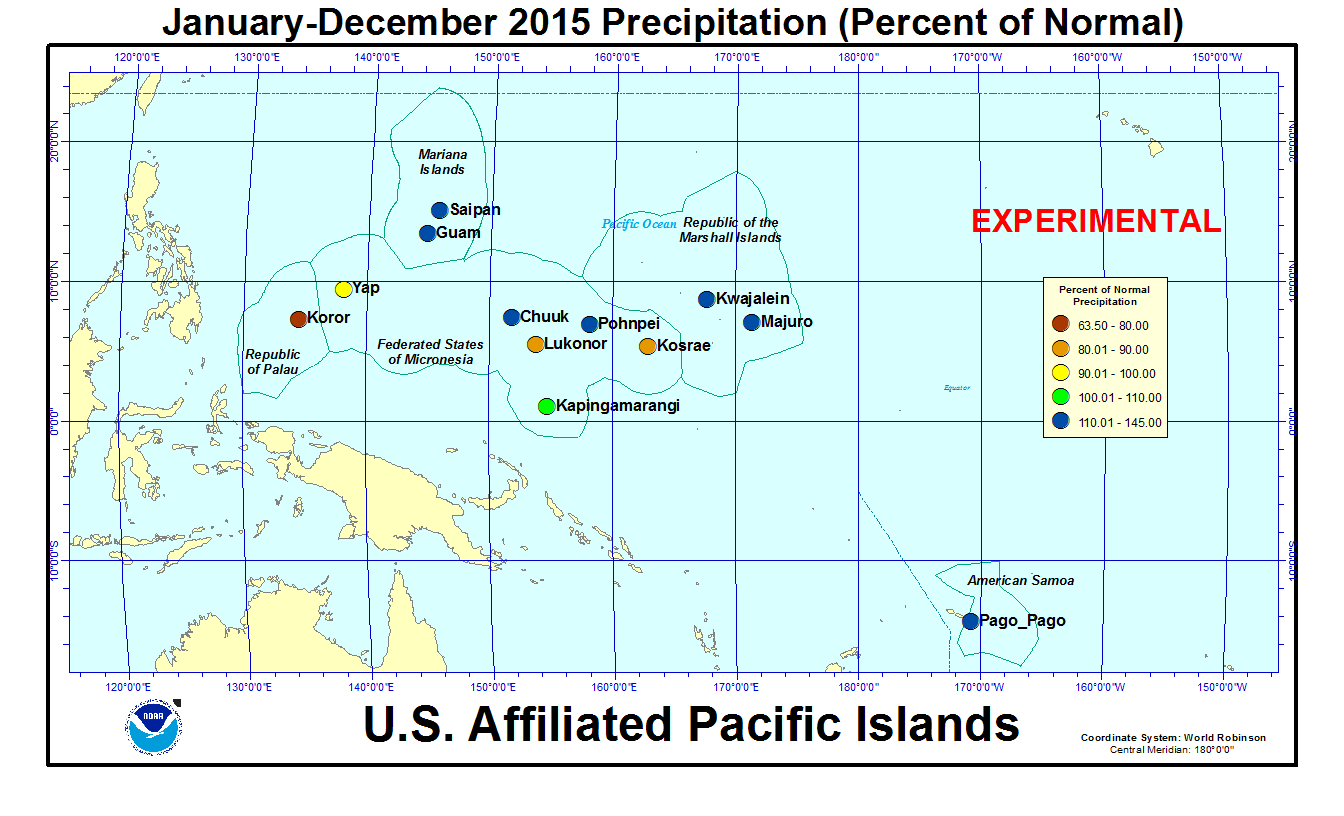 Percent of normal precipitation for last 12 months for U.S. Affiliated Pacific Island stations