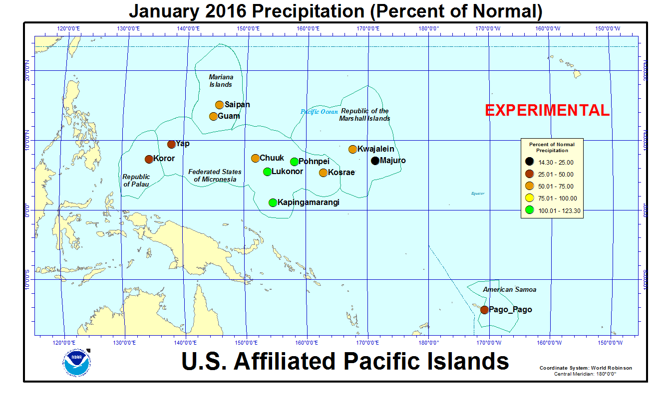 Percent of normal precipitation for current month for U.S. Affiliated Pacific Island stations