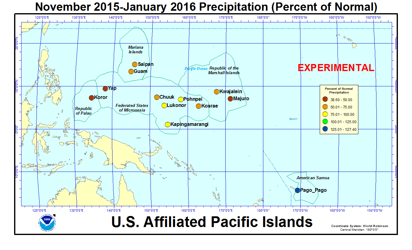 Percent of normal precipitation for last 3 months for U.S. Affiliated Pacific Island stations