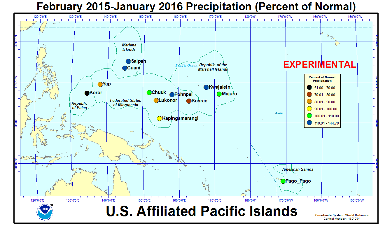 Percent of normal precipitation for last 12 months for U.S. Affiliated Pacific Island stations