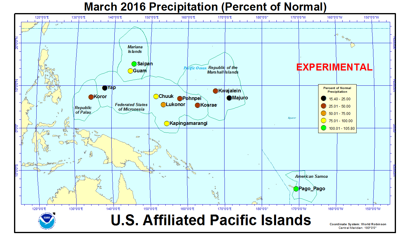 Percent of normal precipitation for current month for U.S. Affiliated Pacific Island stations