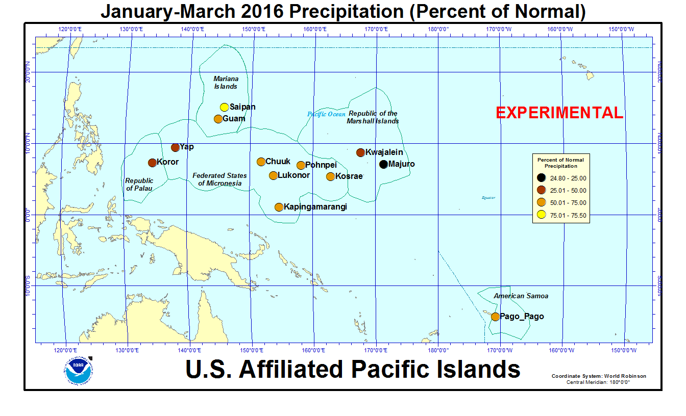 Percent of normal precipitation for last 3 months for U.S. Affiliated Pacific Island stations