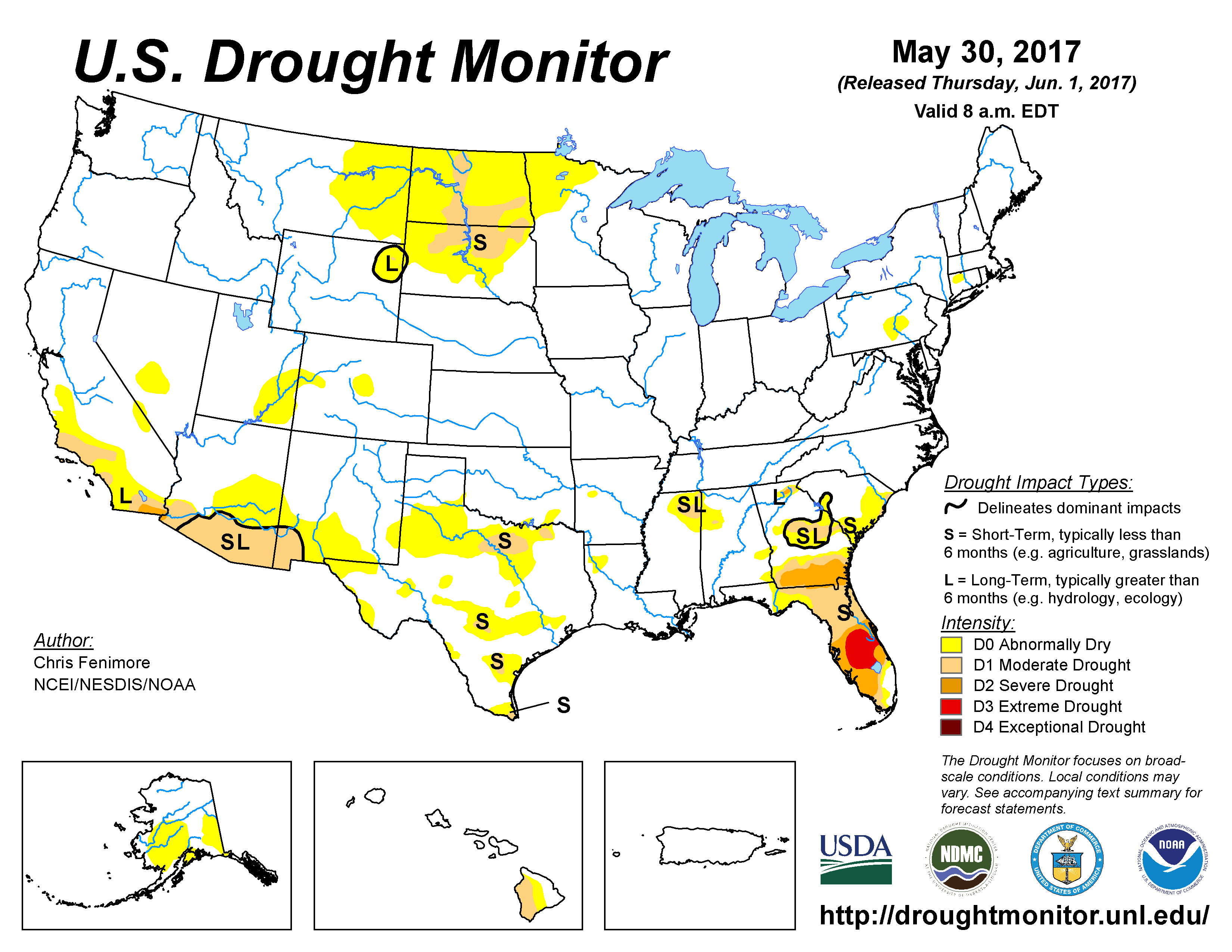 The U.S. Drought Monitor drought map valid May 30, 2017