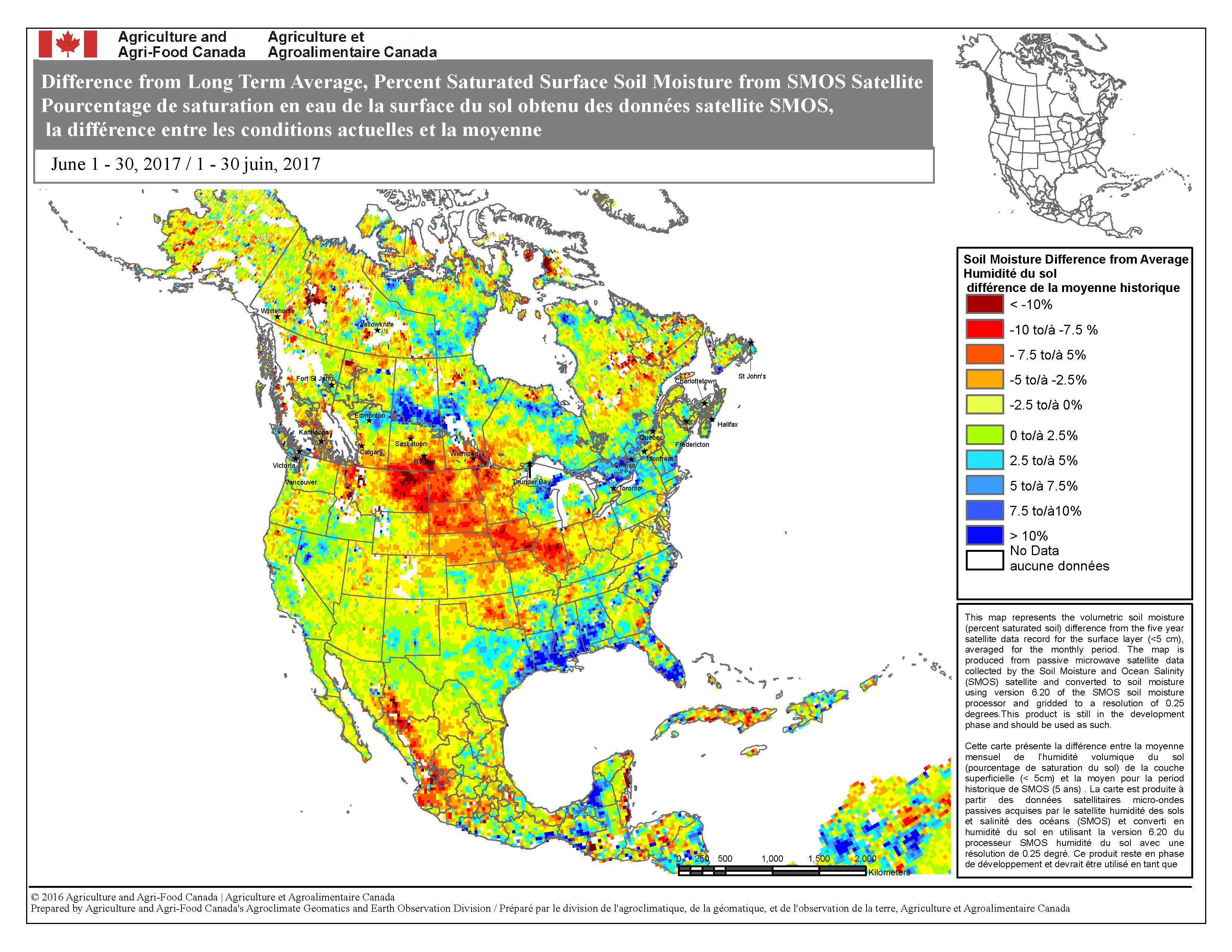 SMOS soil moisture percentiles map for current month