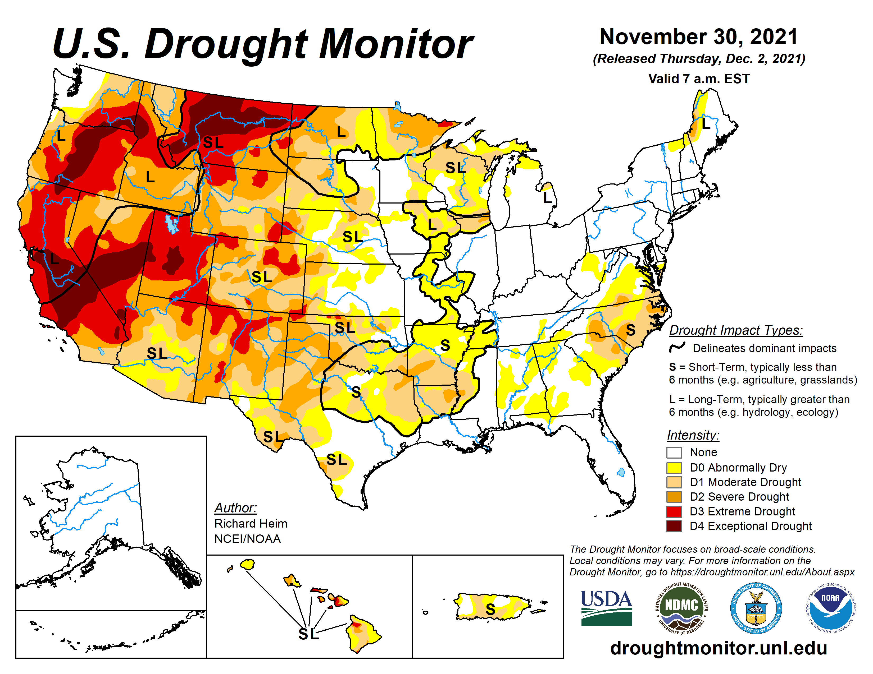 U.S. Drought Monitor, valid November 30, 2021