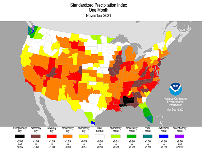 November 2021 Standardized Precipitation Index