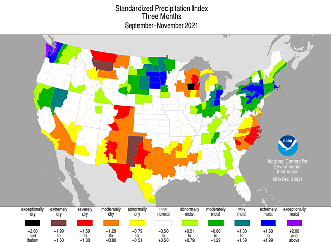 September-November 2021 Standardized Precipitation Index