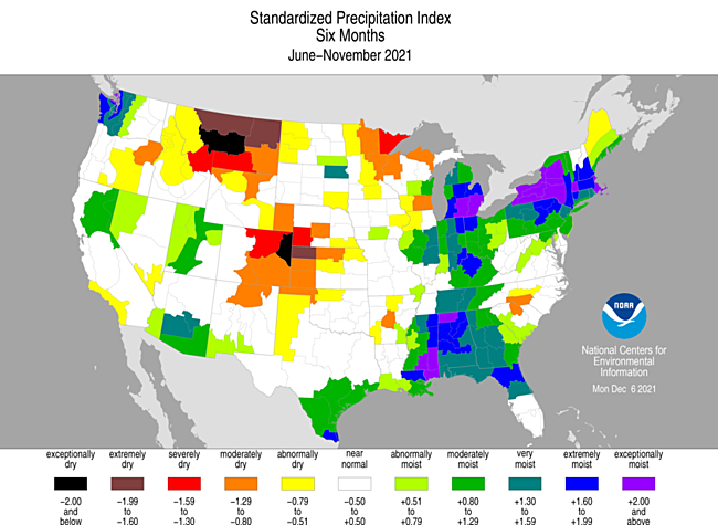 June-November 2021 Standardized Precipitation Index