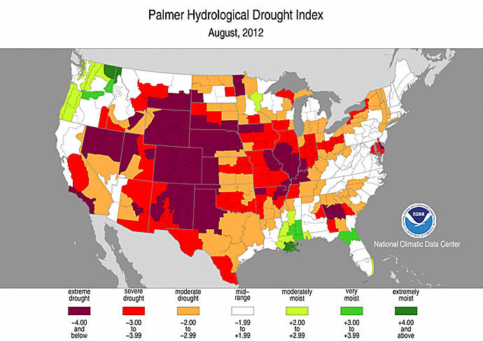 August 2012 Palmer Hydrological Drought Index