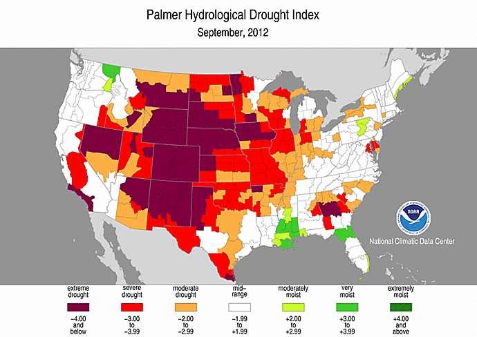 September 2012 Palmer Hydrological Drought Index