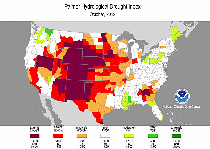 October 2012 Palmer Hydrological Drought Index