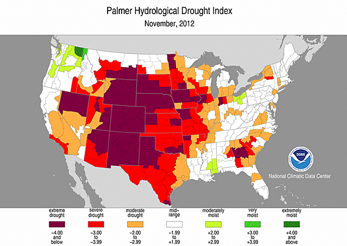 November 2012 Palmer Hydrological Drought Index