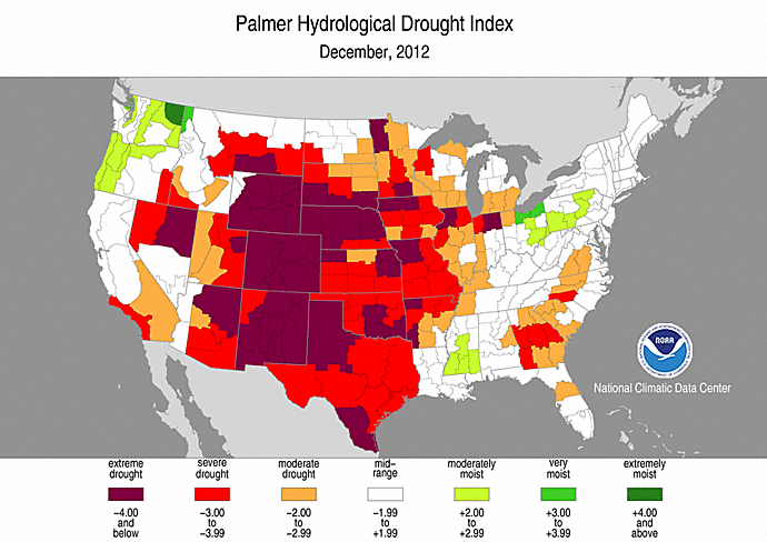 December 2012 Palmer Hydrological Drought Index