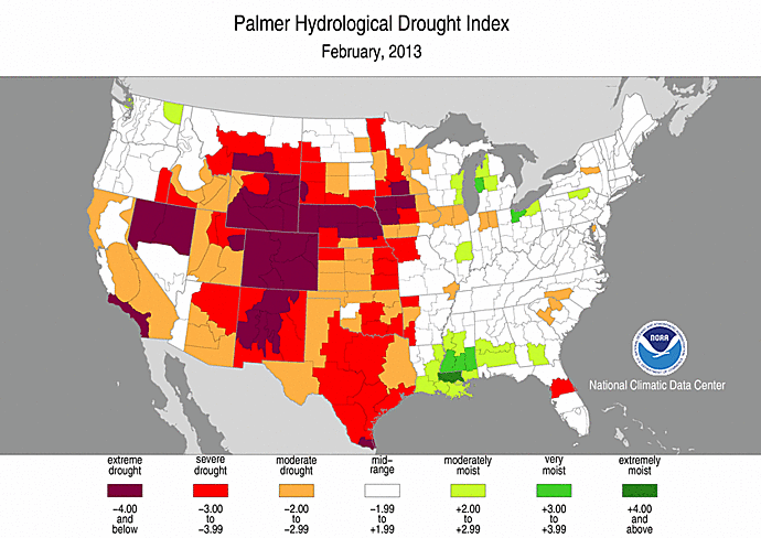 February 2013 Palmer Hydrological Drought Index
