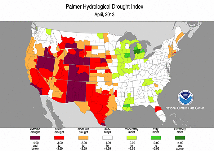 April 2013 Palmer Hydrological Drought Index