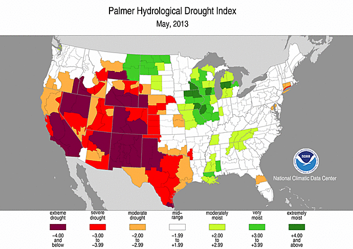May 2013 Palmer Hydrological Drought Index