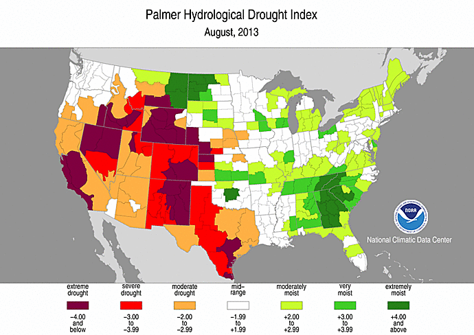 August 2013 Palmer Hydrological Drought Index