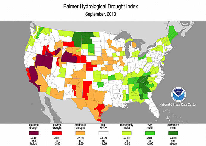 September 2013 Palmer Hydrological Drought Index