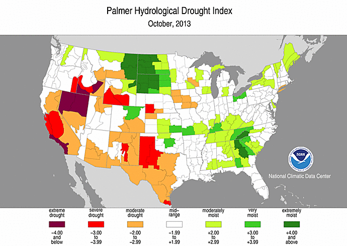 October 2013 Palmer Hydrological Drought Index