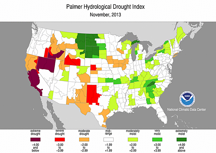 November 2013 Palmer Hydrological Drought Index