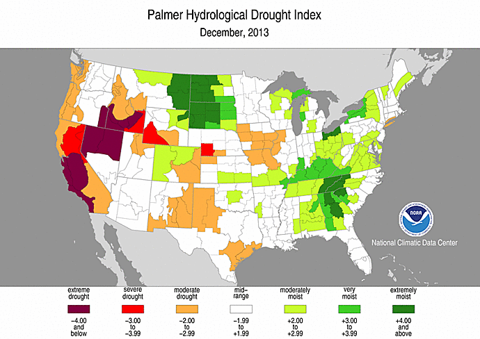 December 2013 Palmer Hydrological Drought Index