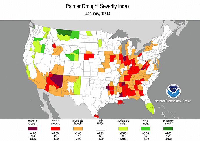 January 1900 Palmer Drought Severity Index