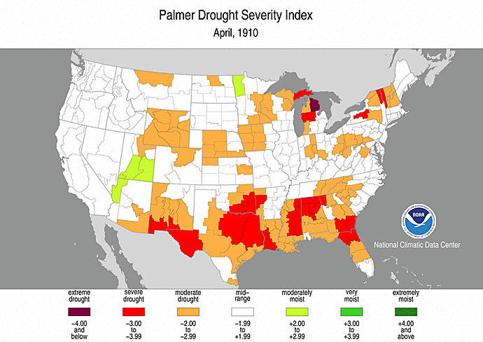 April 1910 Palmer Drought Severity Index