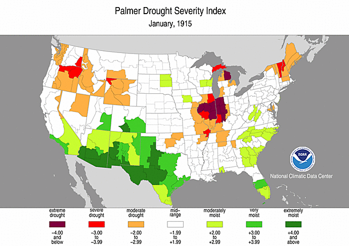 January 1915 Palmer Drought Severity Index