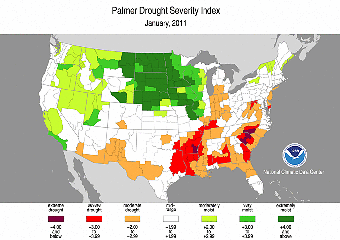 January 2011 Palmer Drought Severity Index
