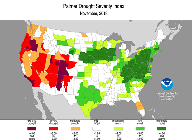 November 2018 Palmer Drought Severity Index