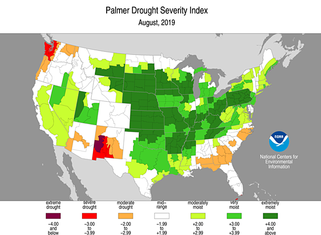 August 2019 Palmer Drought Severity Index