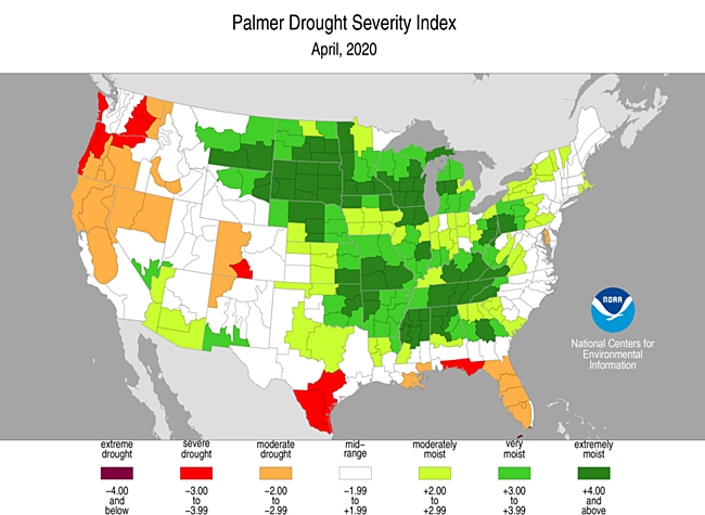 April 2020 Palmer Drought Severity Index