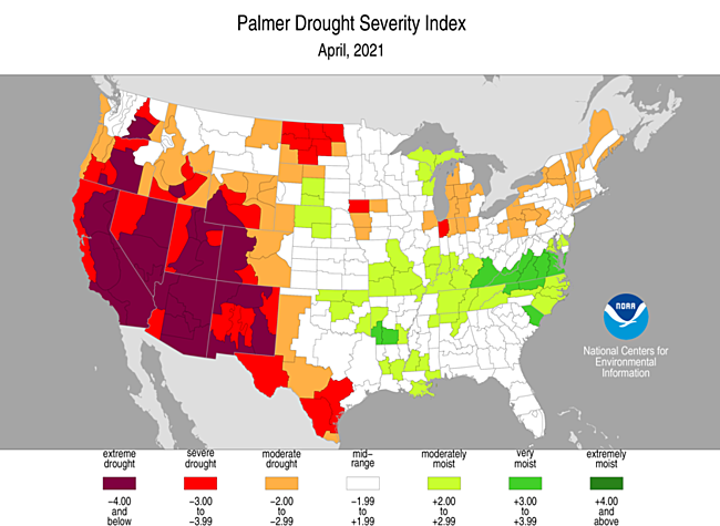 April 2021 Palmer Drought Severity Index