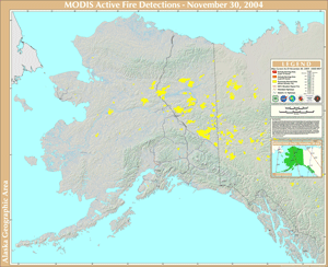 Alaskan fire detections from MODIS on 30 November 2004