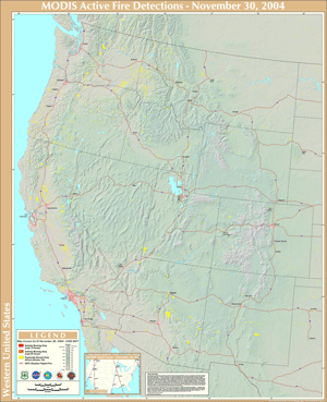 Western U.S. fire detections from MODIS on 30 November 2004