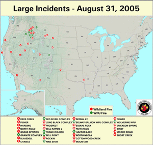 Large fires on 31 August 2005